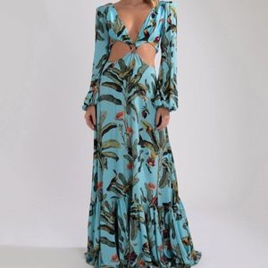 PatBO TROPICAL PRINT CUTOUT MAXI DRESS